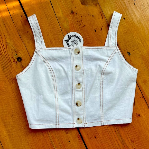 Nasty Gal White Denim Crop Top NWT - Picture 1 of 6